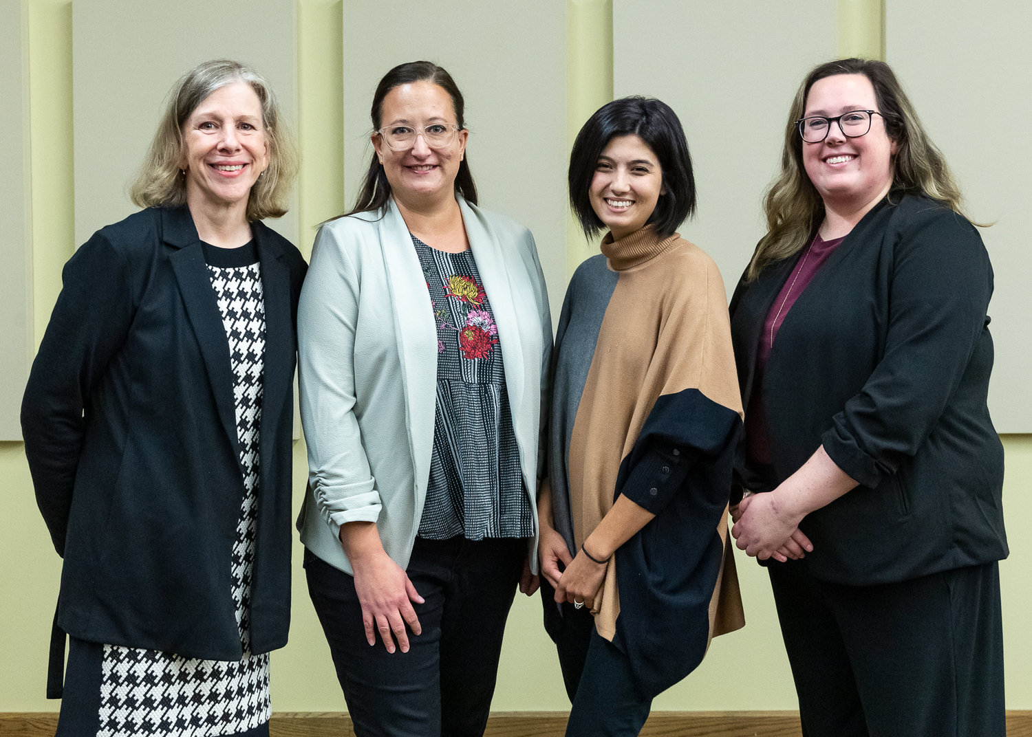 NSC leaders Diane Drollinger, left, and Amy Brooks, right, introduce Springfield office staff members Laura Winstead and Nichole Reynolds, center, during a CFO event last month.